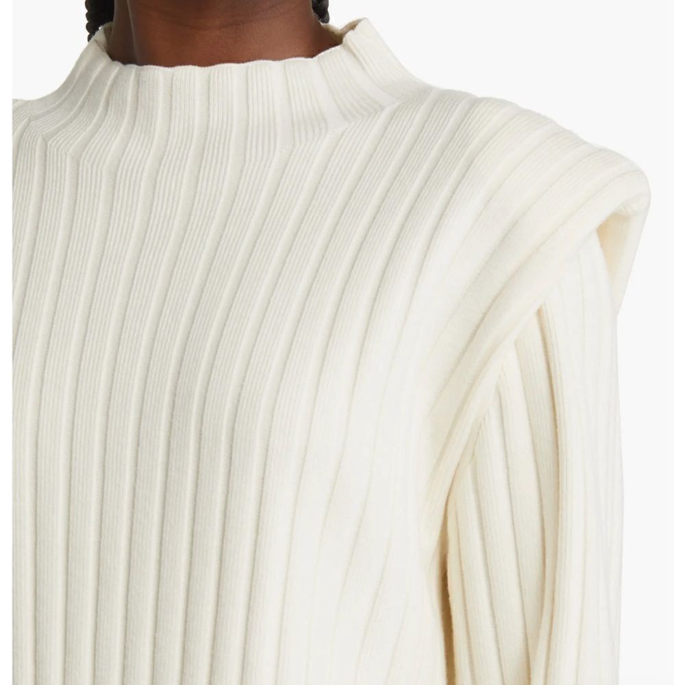 Dressed in LALA Ivory Ribbed Shoulder-Detail Long Sleeve Top - Picture 3 of 5